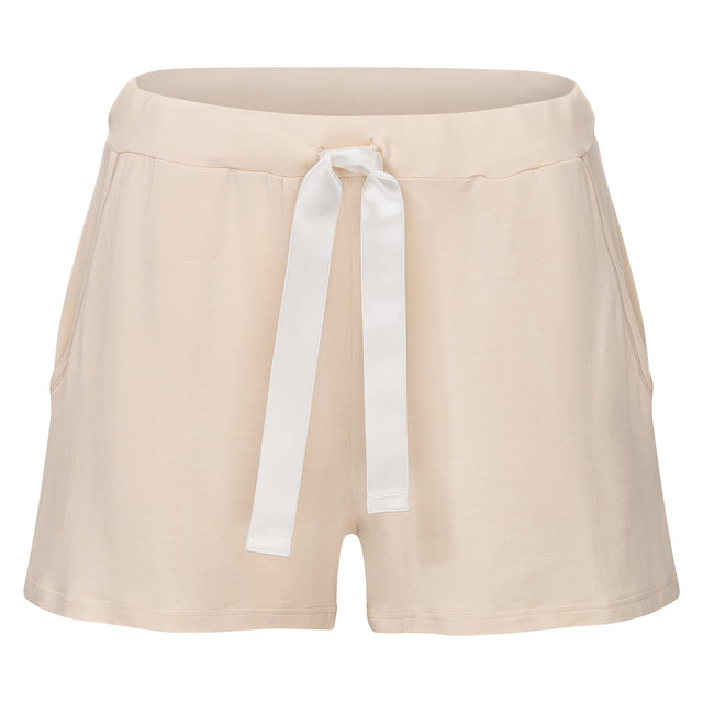 Bea pajama shorts beige with satin ribbon